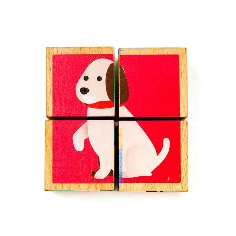 4 cubes puzzle en bois animaux Oxybul