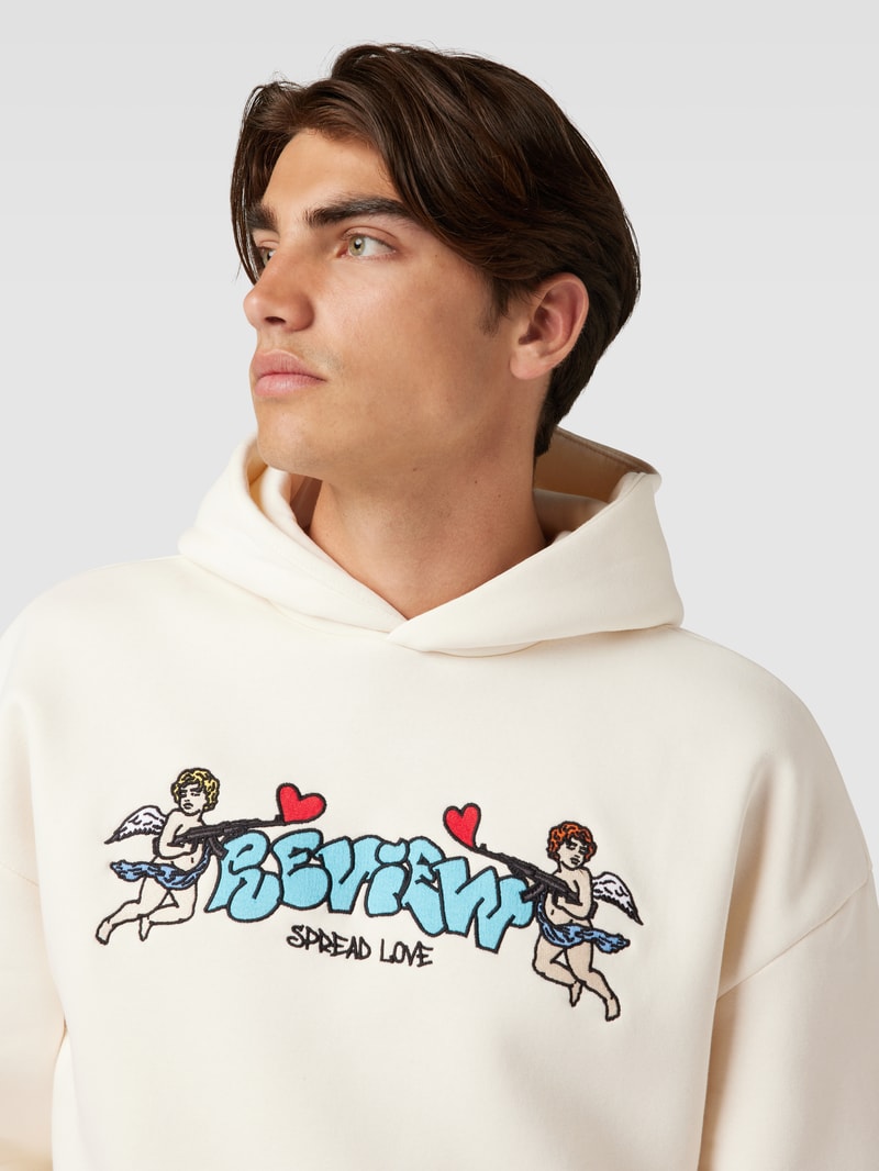 Hoodie aus Baumwoll-Mix mit Label-Detail in ecru