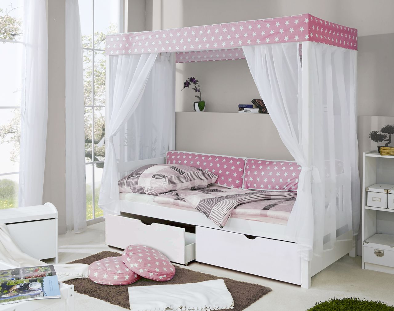 Ticaa Himmelbett Rosa Var. 4 - mit 2er Schubkästen