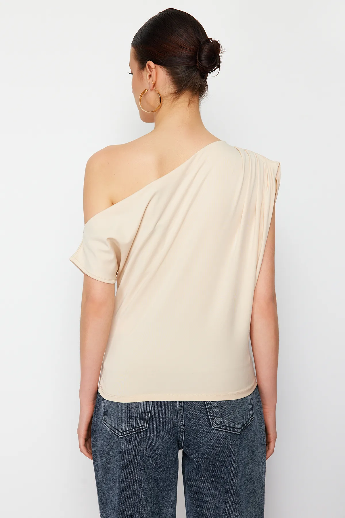 Trendyol Collection  Stein Regular/Normal Fit Asymmetrischer Kragen Ärmellose Stretch-Strickbluse TWOSS24BZ00396