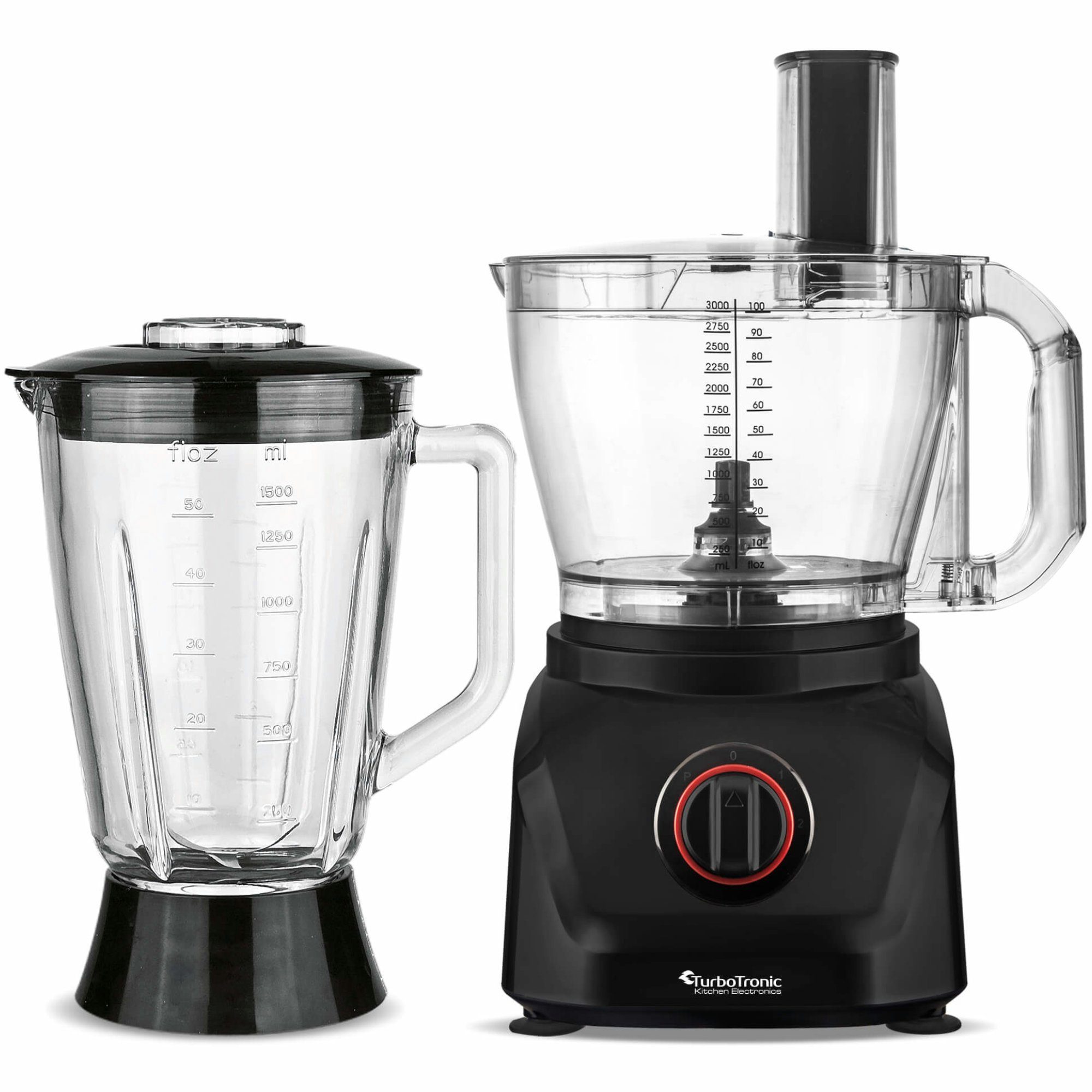 TurboTronic by Z-Line Küchenmaschine Food Processor mit Standmixer 3L Behälter 1,5L Glaskaraffe, 1900 W, 3 l Schüssel, Raspelscheiben Zitruspresse Zerkleinerer Eiscrusher Power