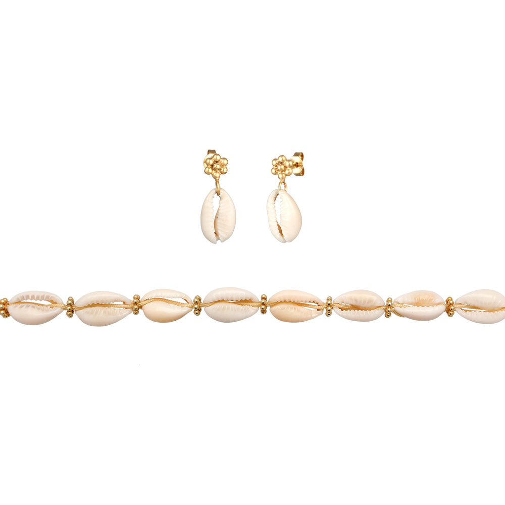Elli Elli Ensemble de Bijoux Femmes coquillages cauris fleurs Perles Set pendentif d'o Bijoux