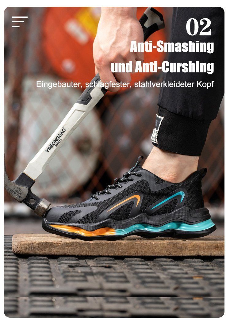 pochento Unzerbrechliche Stahlkappen-Arbeitsschuhe für Männer und Frauen Sicherheitsschuh (Indoor und Outdoor, sportlich, bequem, leicht, Atmungsaktiv Leichte und bequeme Sicherheitsschuhe) Anti-Smash, antistatisch, rutschhemmender, durchtrittsicher,