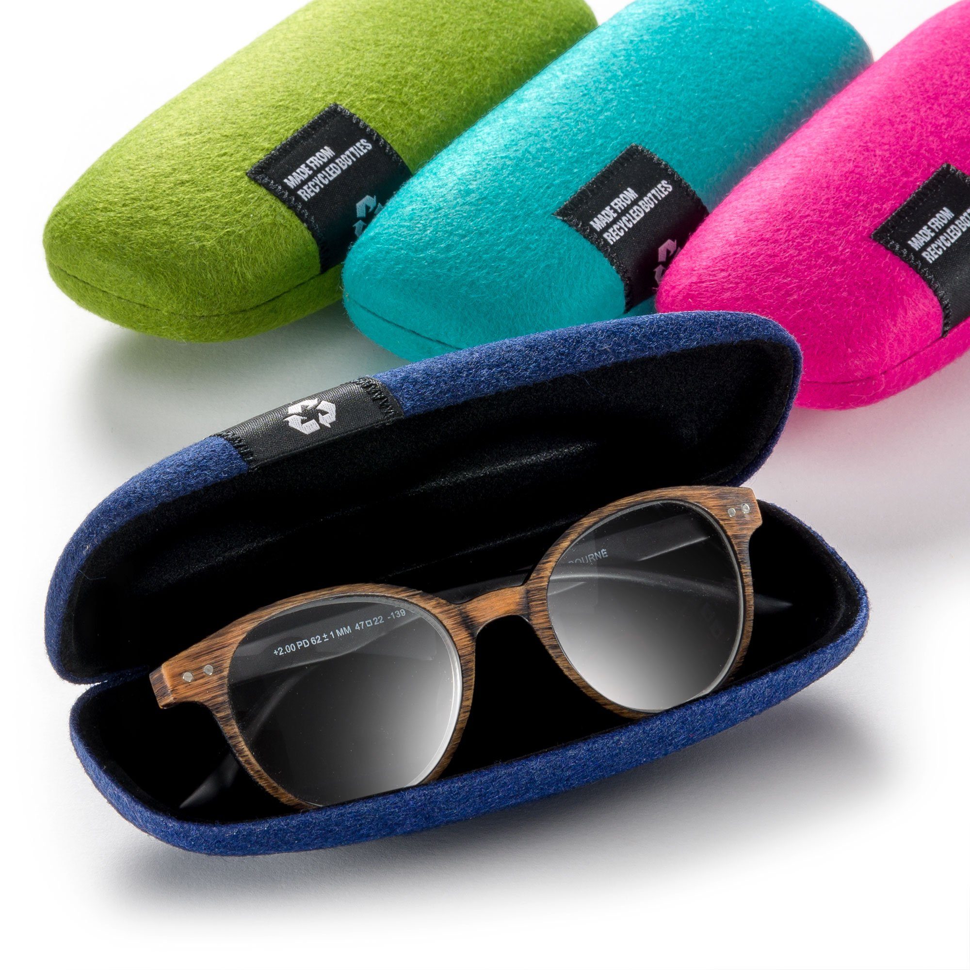FEFI Brillenetui Hardcase mit Filzbezug aus recycelten PET-Flaschen, Set aus 1 Etui + hochwertigem Mikrofasertuch