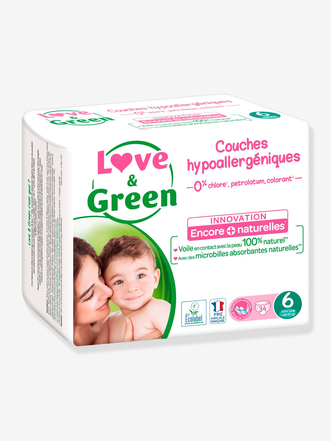 Couches hypoallergéniques T6 x 34 LOVE & GREEN blanc
