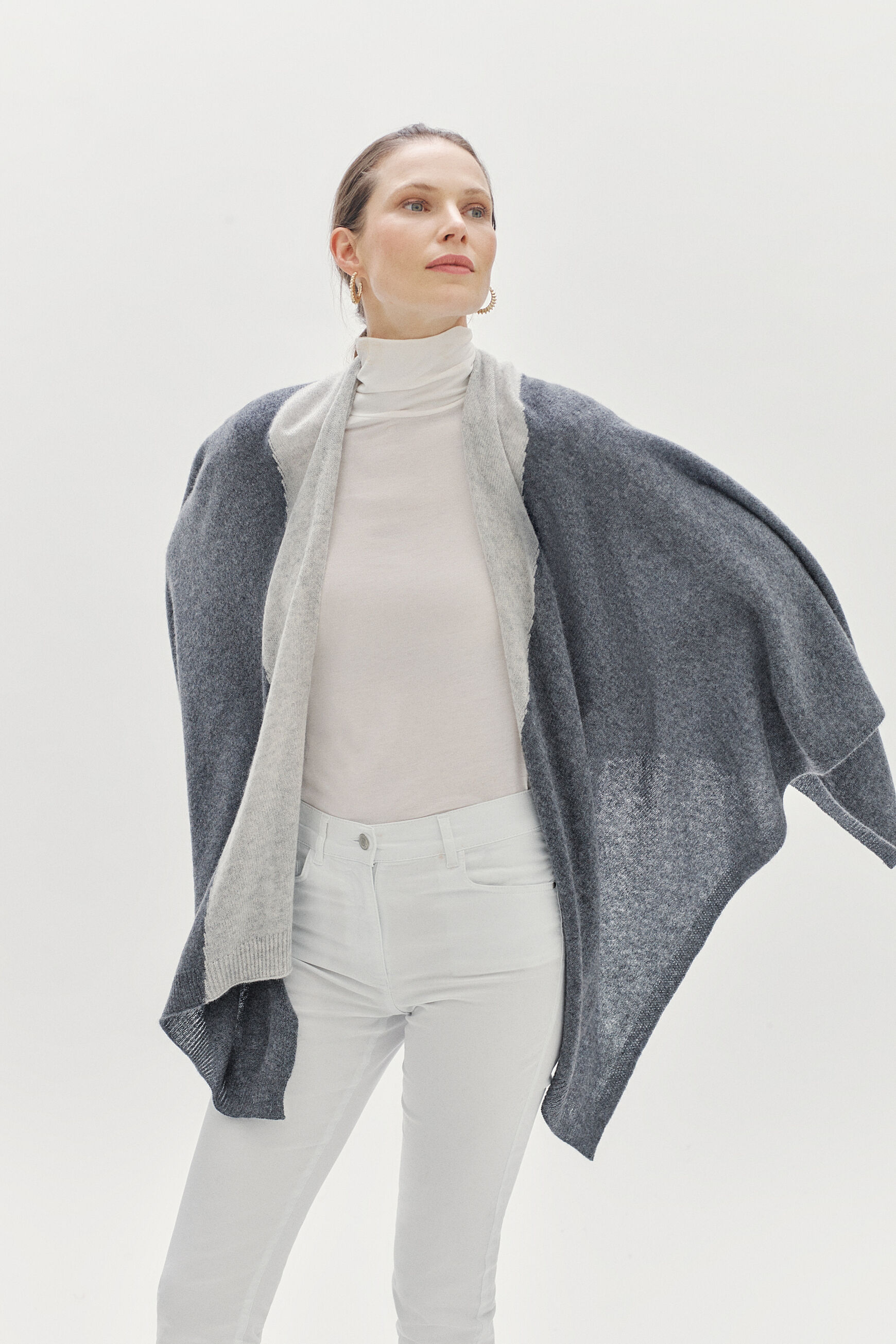 poncho charles b 100% cachemire gris fonce femme