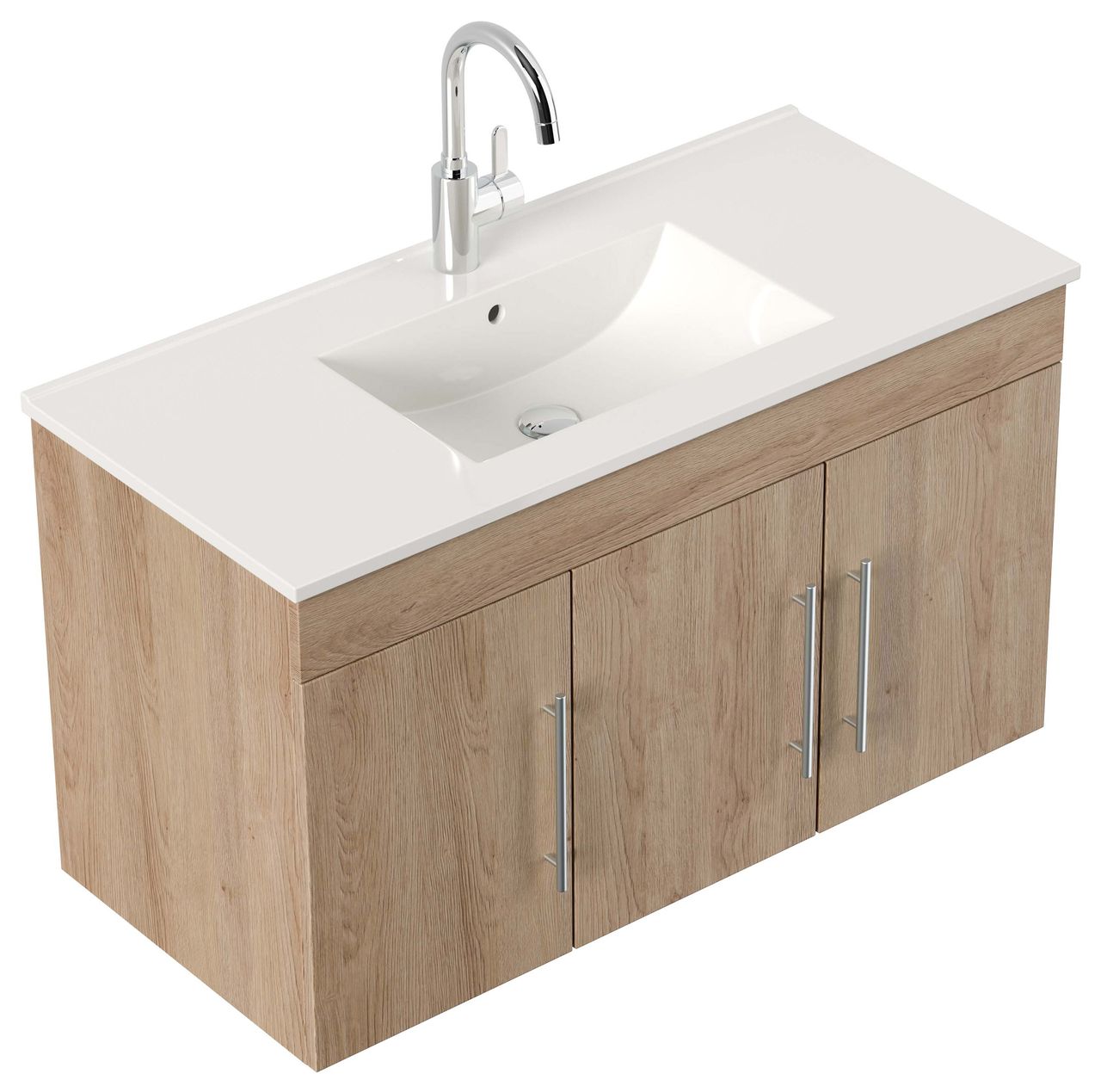 Posseik Badmöbel-Set Teramo 100 cm (3-teilig) eiche hell seidenglanz EEK: F
