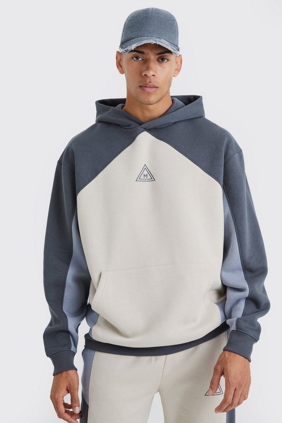 Oversize Colorblock Trainingsanzug mit Kapuze und Logo