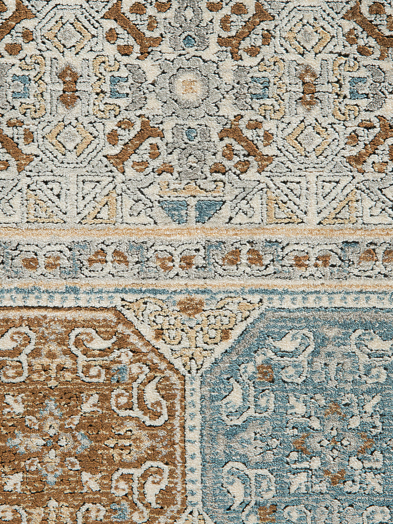 Mamaras Vintage-Teppich, Blau/Gold/Silber