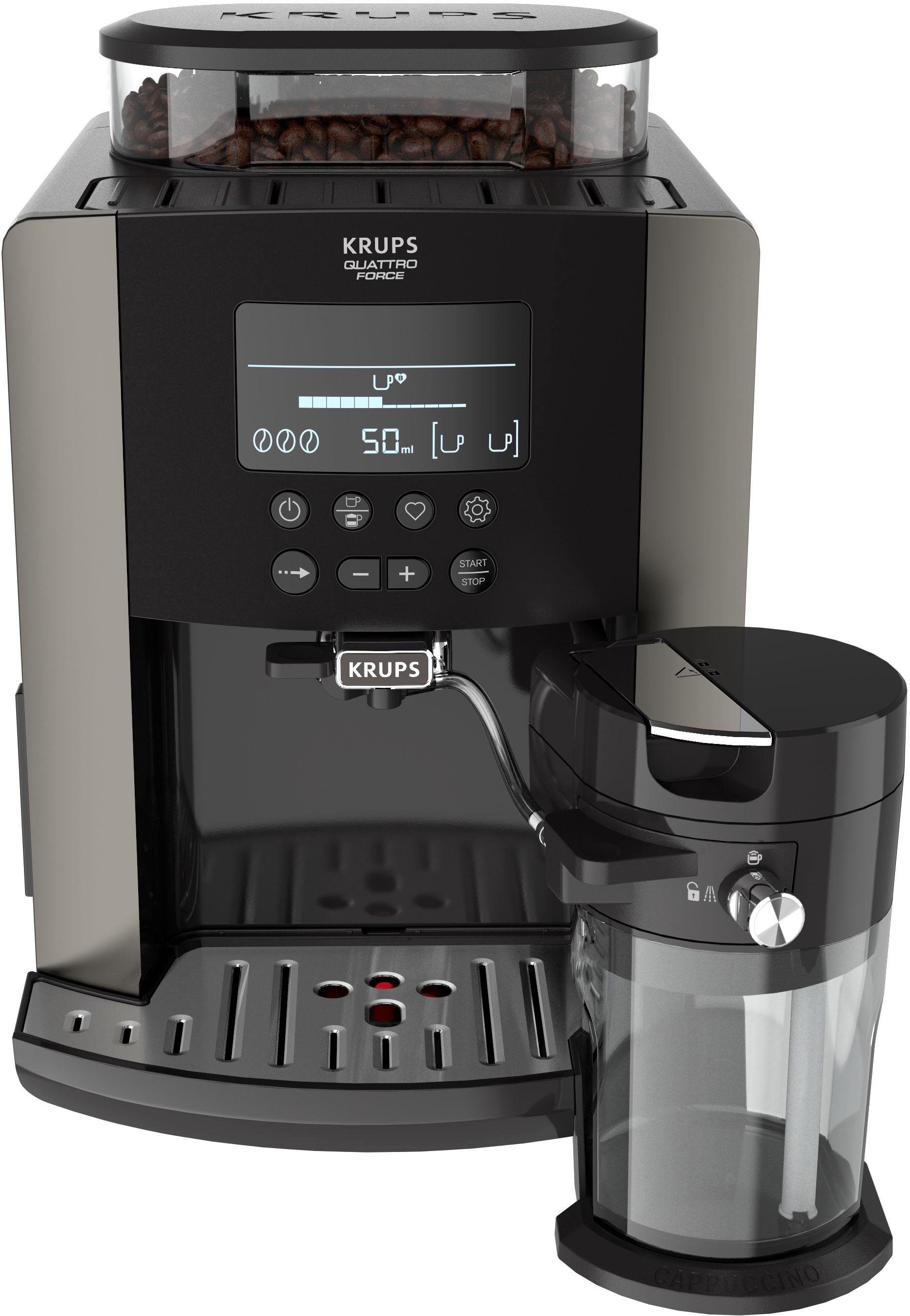 Krups Kaffeevollautomat EA819E Arabica Latte, Wassertankkapazität: 1,7 Liter, Pumpendruck: 15 Bar, LCD-Display