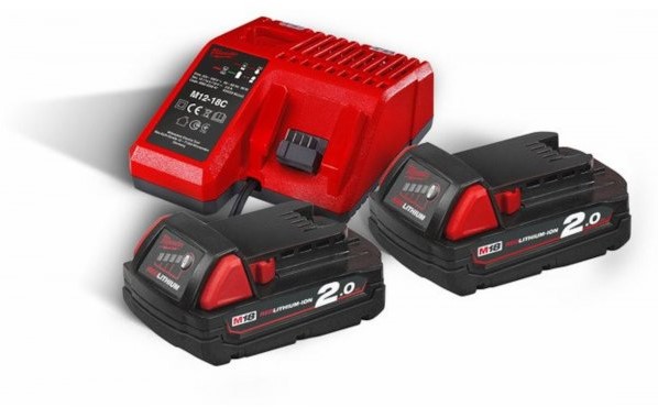 Milwaukee Tilbehør 4933459213 M18 NRG-202 - M18 B2 DUO Pack 18V 2.0Ah Redlitium-Ion + Lader M12-18FC