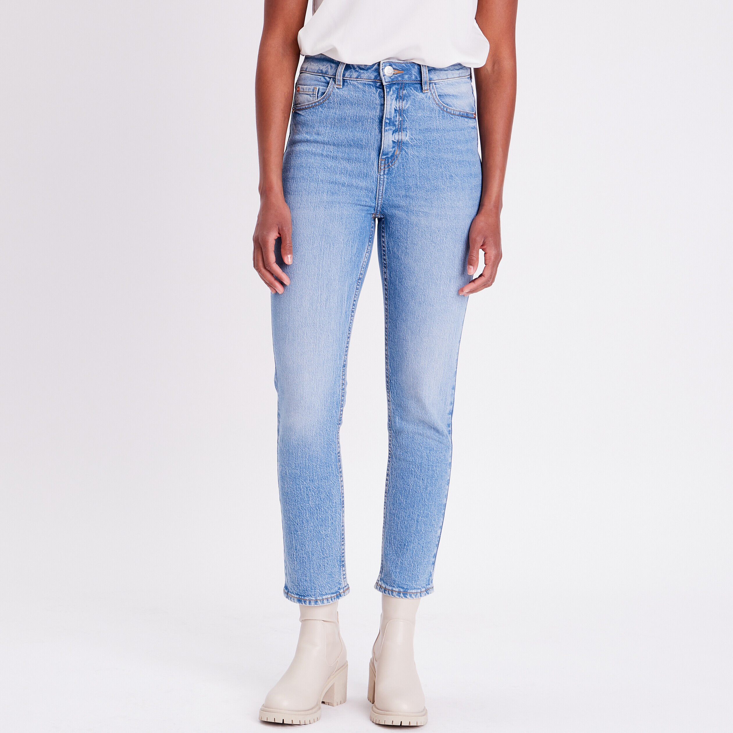 Jeans slim taille haute 7/8ème denim double stone femme | Cache Cache
