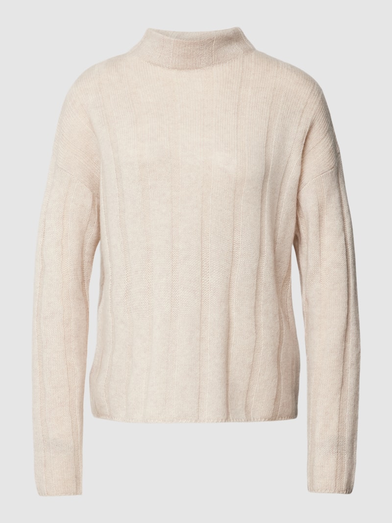 Kaschmirpullover mit Stehkragen in beige meliert