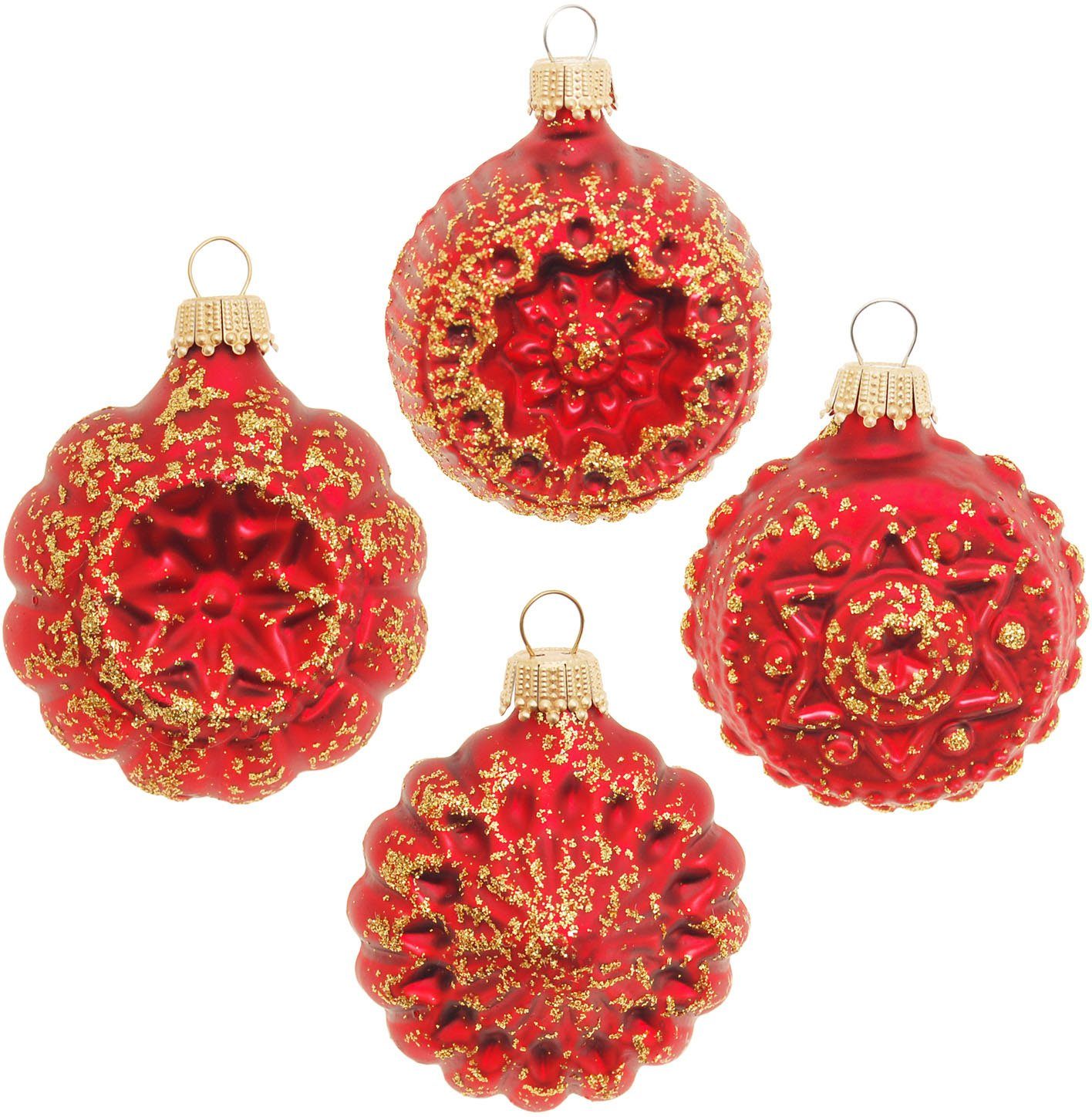 Krebs Glas Lauscha Christbaumschmuck Glaskugelformen, Breite ca. 5 cm (4-tlg), Weihnachtsdeko rot, Christbaumkugeln aus Glas, Weihnachtsbaumkugel