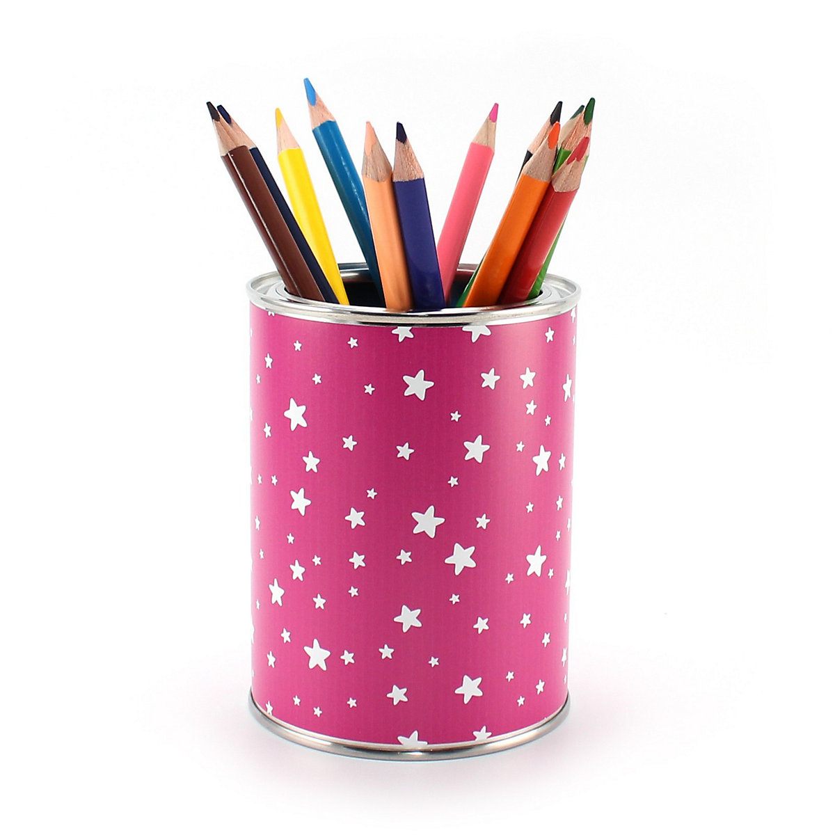 Stiftebecher Sterne pink/weiß inkl. 12 Dreikant Buntstiften Stifteköcher Stifteköcher