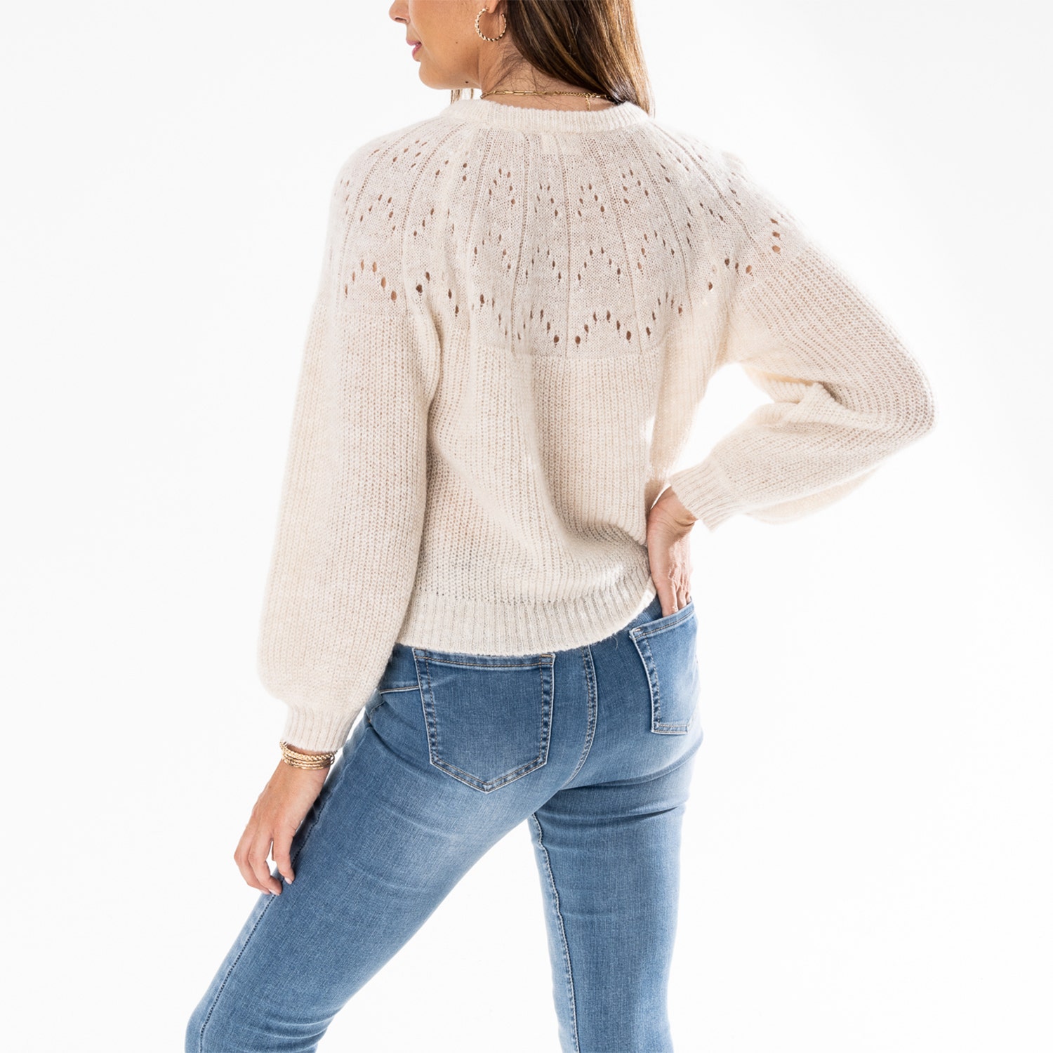 Pull TEXTO écru en tricot fantaisie