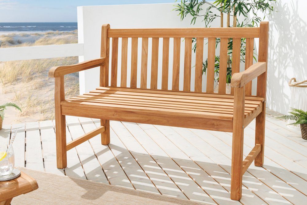riess-ambiente Gartenbank EMPIRE TEAK 120cm natur (Einzelartikel, 1-St), Massivholz · wetterfest · Lehne · Maritim · Outdoor · Balkonmöbel