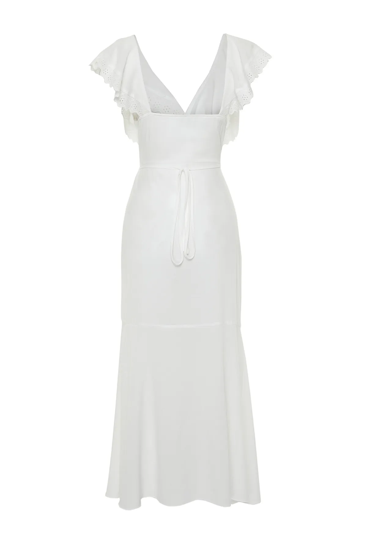 Trendyol Collection  Ecrufarbenes, gewebtes Maxi-Strandkleid mit Schnürung TBESS24EL00074