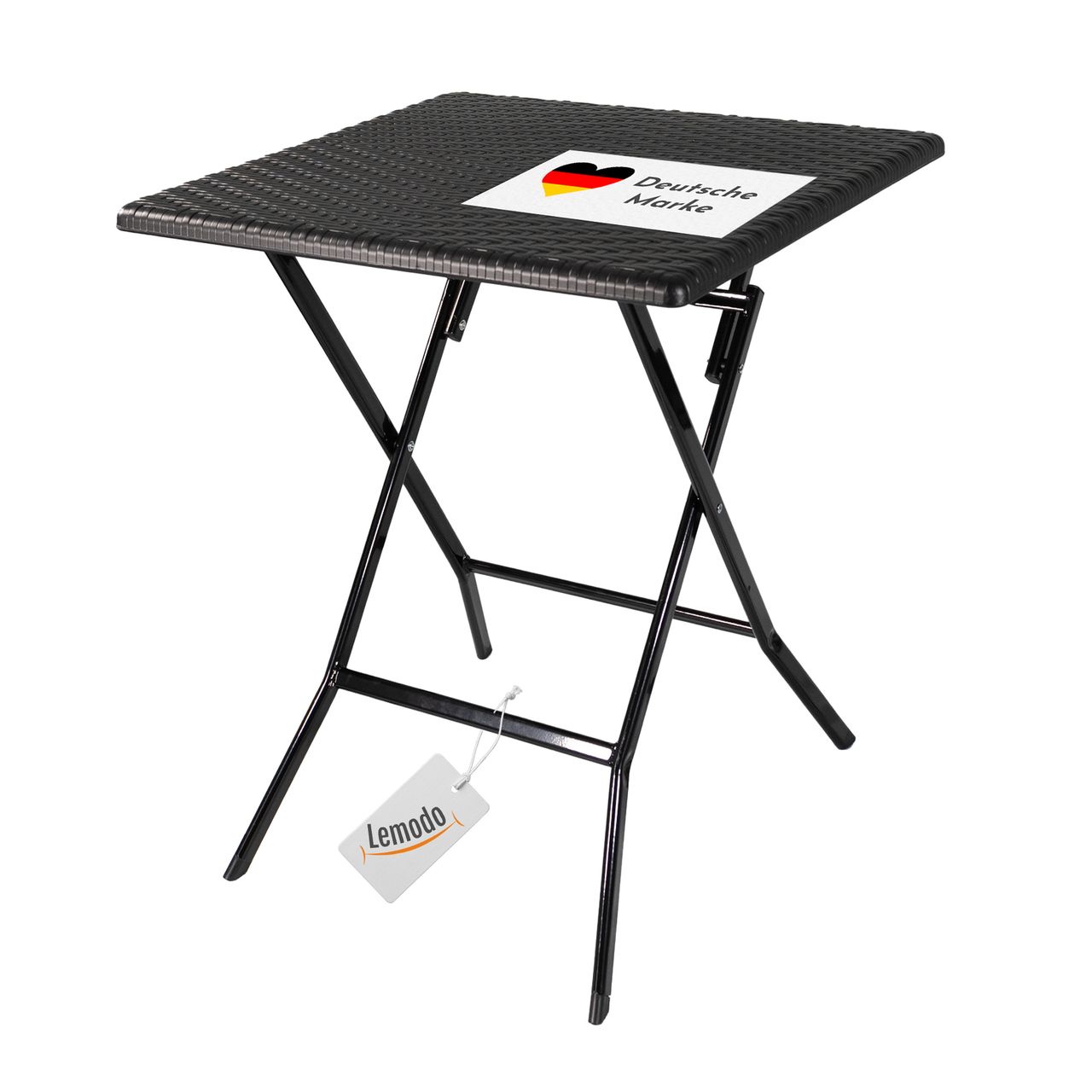 Lemodo Klapptisch in Rattan-Optik, Balkontisch mit Tischplatte 62 x 62 cm (L x B), schwarz