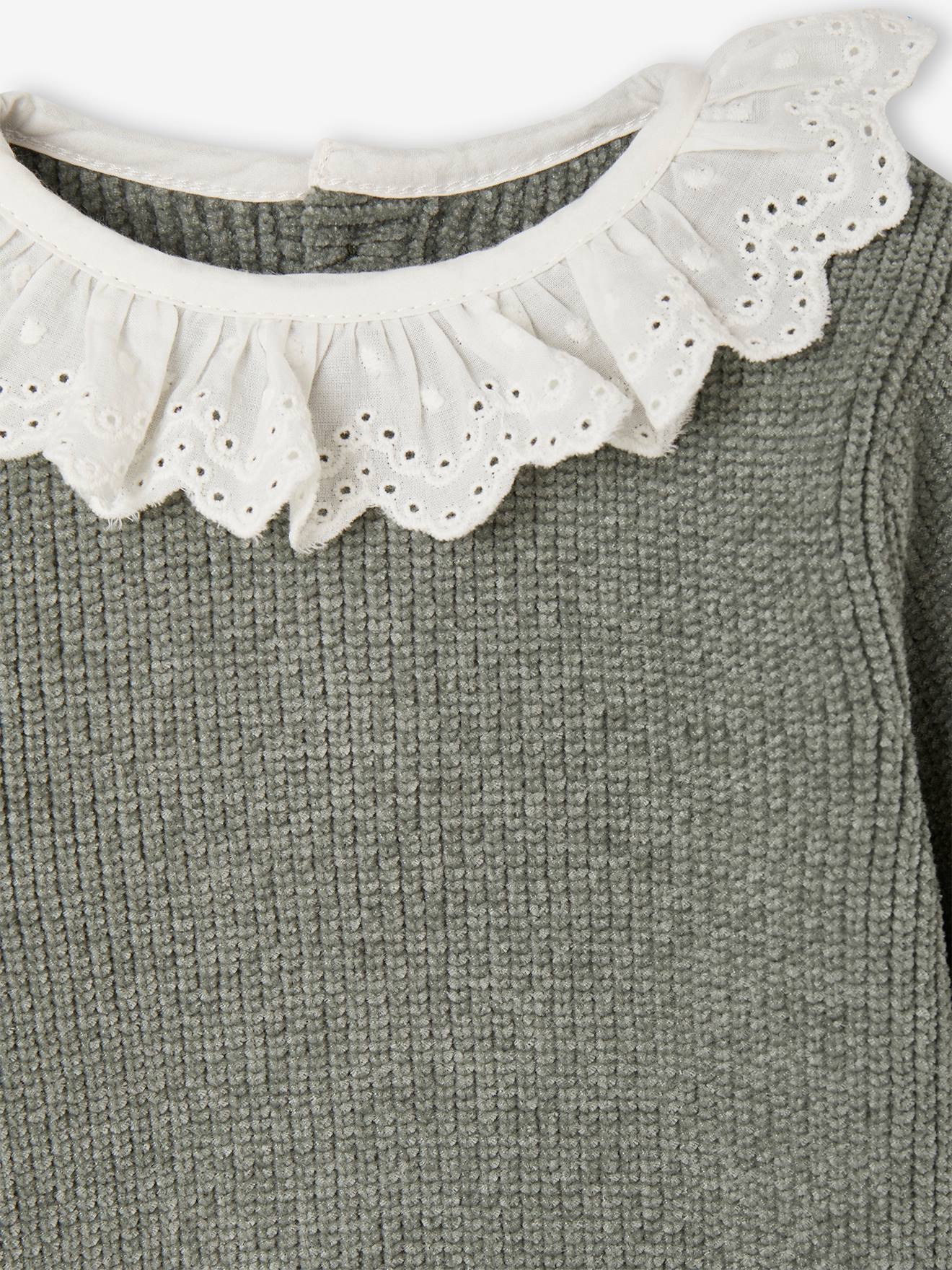 Vertbaudet Baby Strickpullover, Kragen mit Lochstickerei - pulver lila
