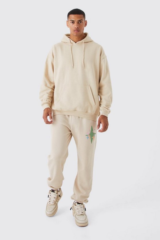 Oversize Trainingsanzug mit Stern-Print und Kapuze