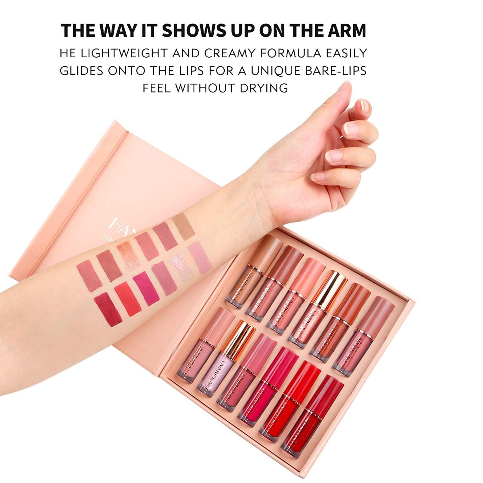 Haiaveng Lippenstift-Set 12 Farben Matt Ink Lippenstift Set,Matt Nudetöne Rose Pink, 12-tlg., Hoher Erfassungsgrad