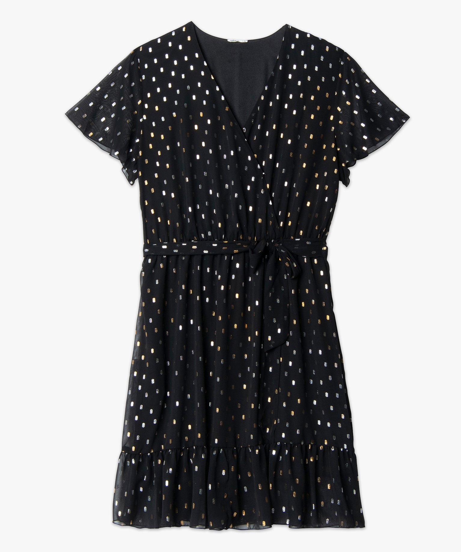 Robe femme grande taille à pois avec volants noir | GEMO