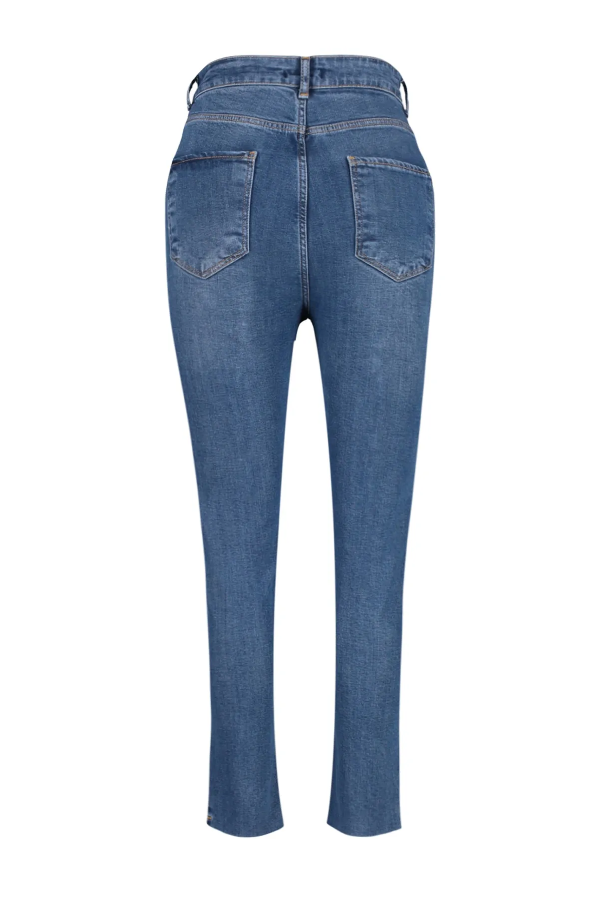 Trendyol Curve  Blaue High Waist Destroy Detaillierte Stretch-Skinny-Jeans TBBSS23CJ00012