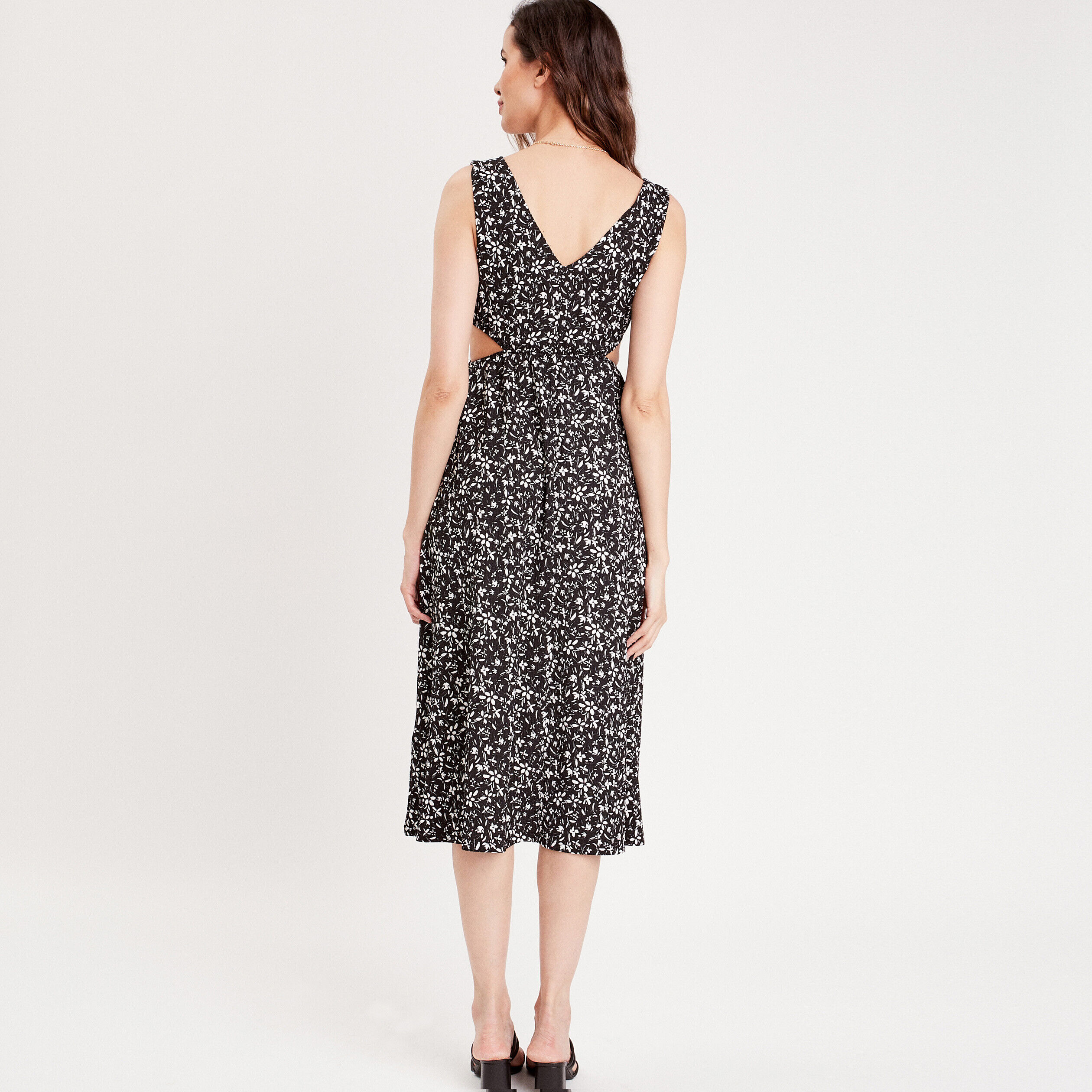 Robe midi évasée ouvertures noir femme | Cache Cache