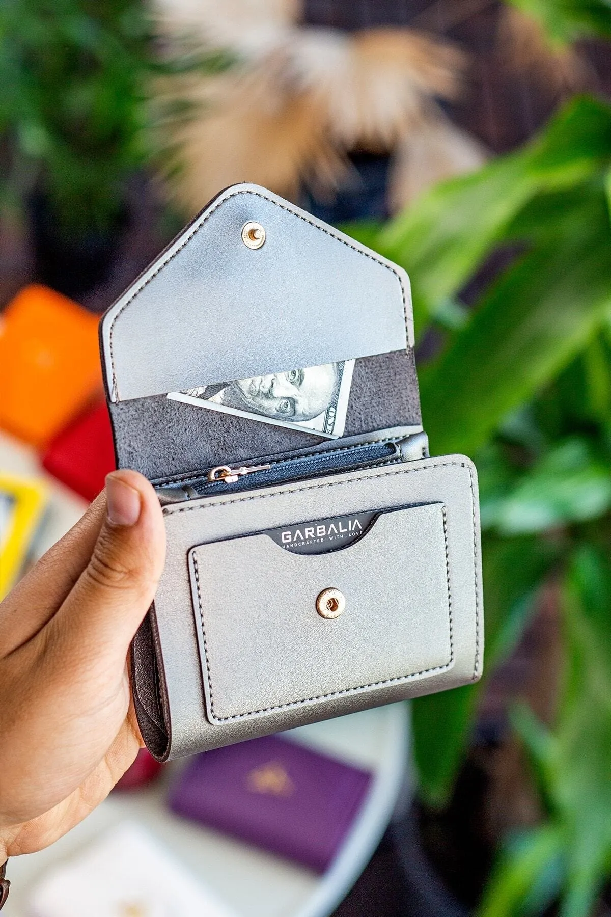 Garbalia  Columbia Mini-Anthrazit-Damenbrieftasche aus veganem Leder mit Münzfach und losem Kartenhalter