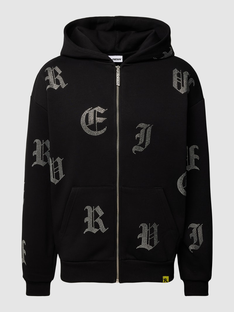 Sweatjacke mit Label-Details aus Strasssteinbesatz in schwarz