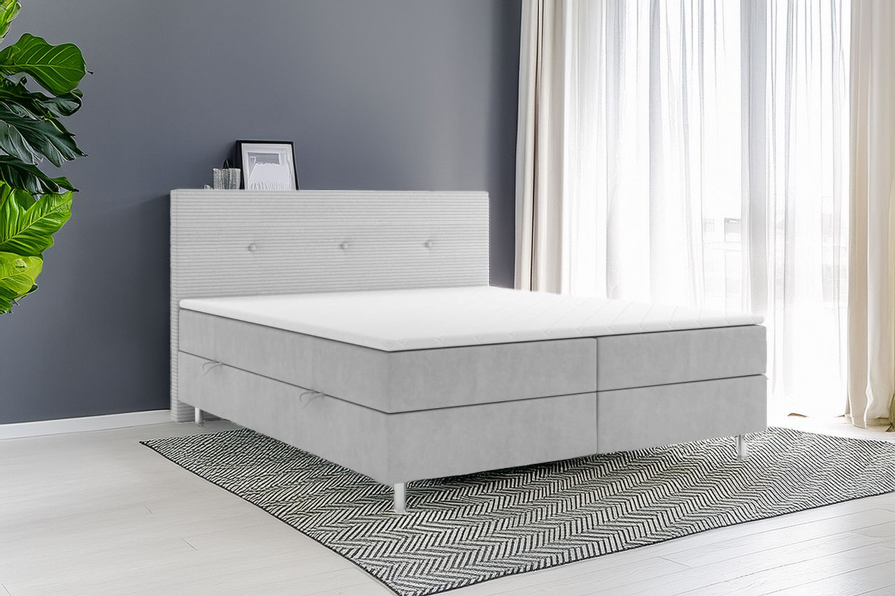Möbel Punkt Boxspringbett RIO mit Bettkasten 180 x 200 cm Webstoff Grau Bett Bettkasten Topper