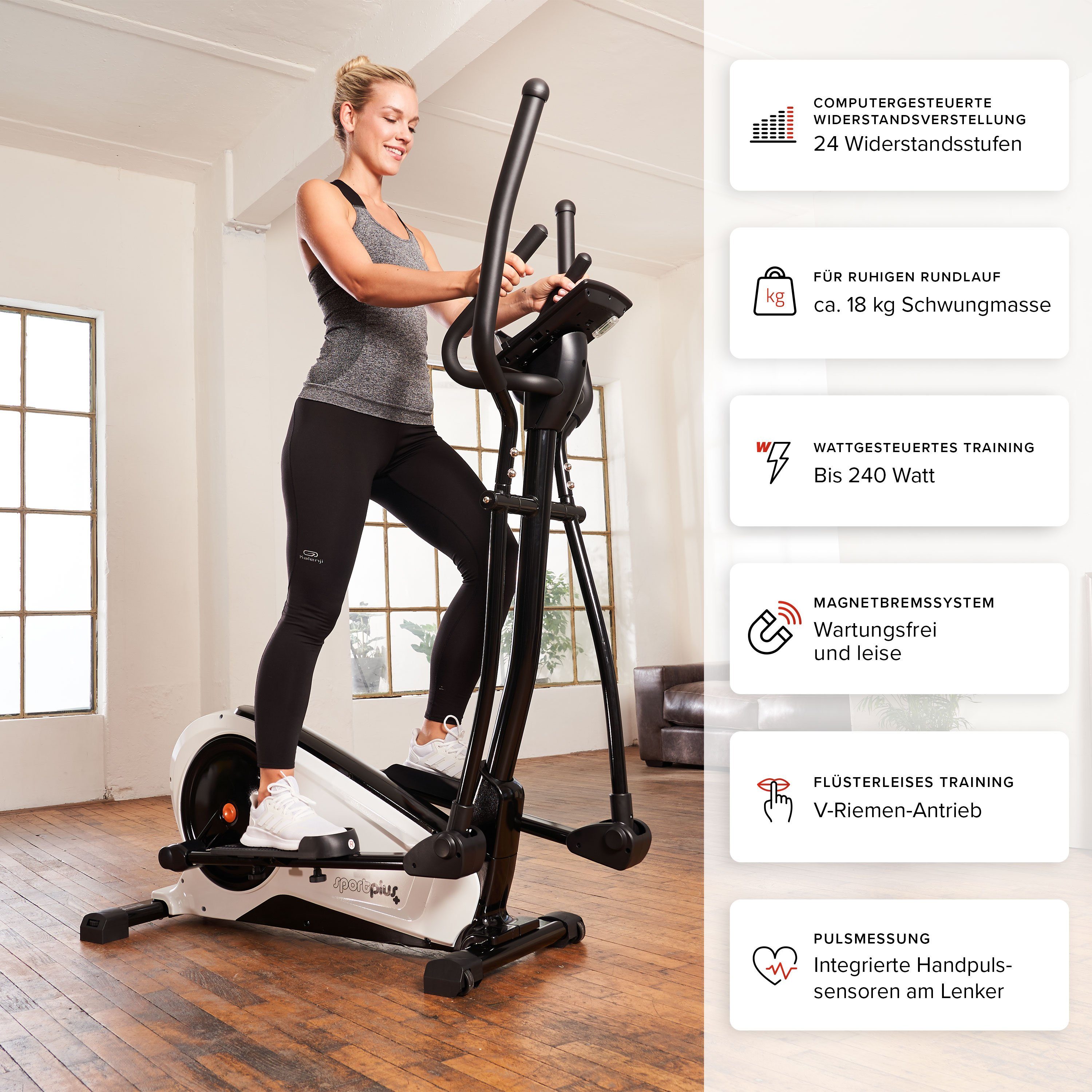 SportPlus Crosstrainer SP-ET-9800-iE, Crosstrainer, Heimtrainer, App, Handpulssensoren, 18 kg Schwungmasse