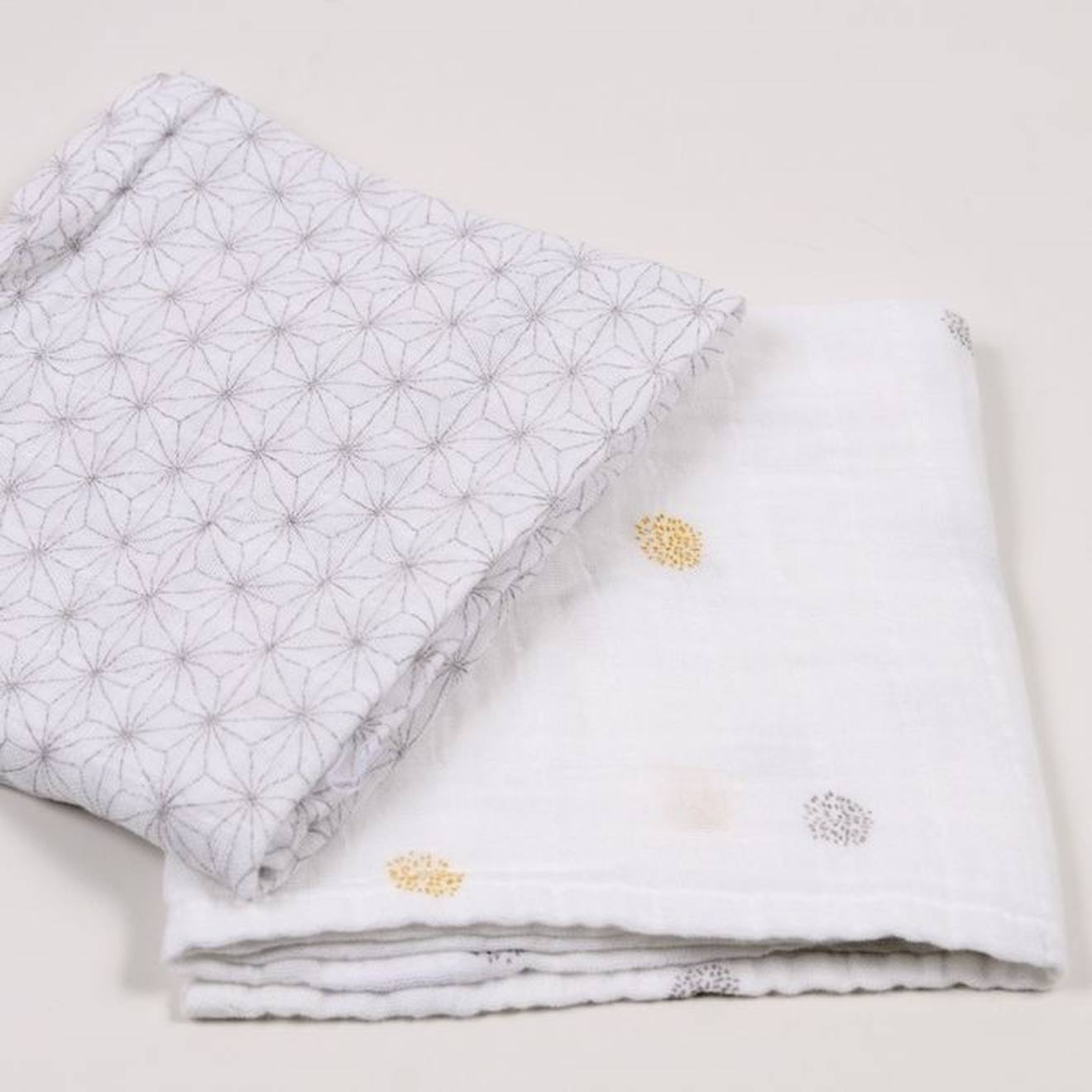Lot de 3 langes en coton bio* Pompom beige