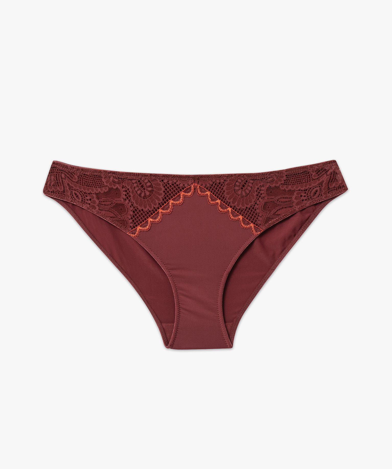 Culotte en microfibre et dentelle femme marron | GEMO