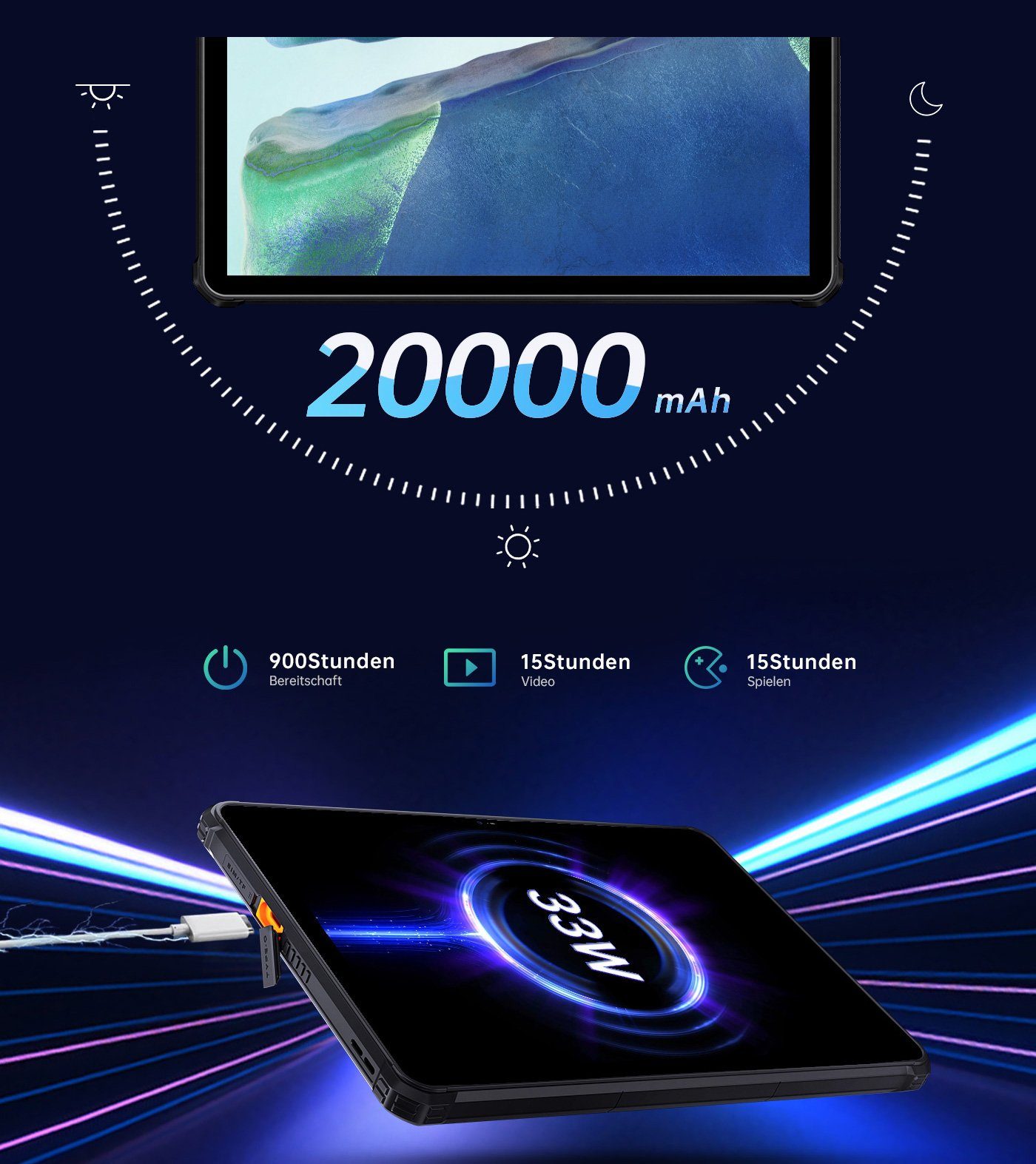 OUKITEL RT2 [Outdoor], Dual SIM, 20000mAh Akku, 8GB RAM(1TB Erweiterbar) Tablet (10,1