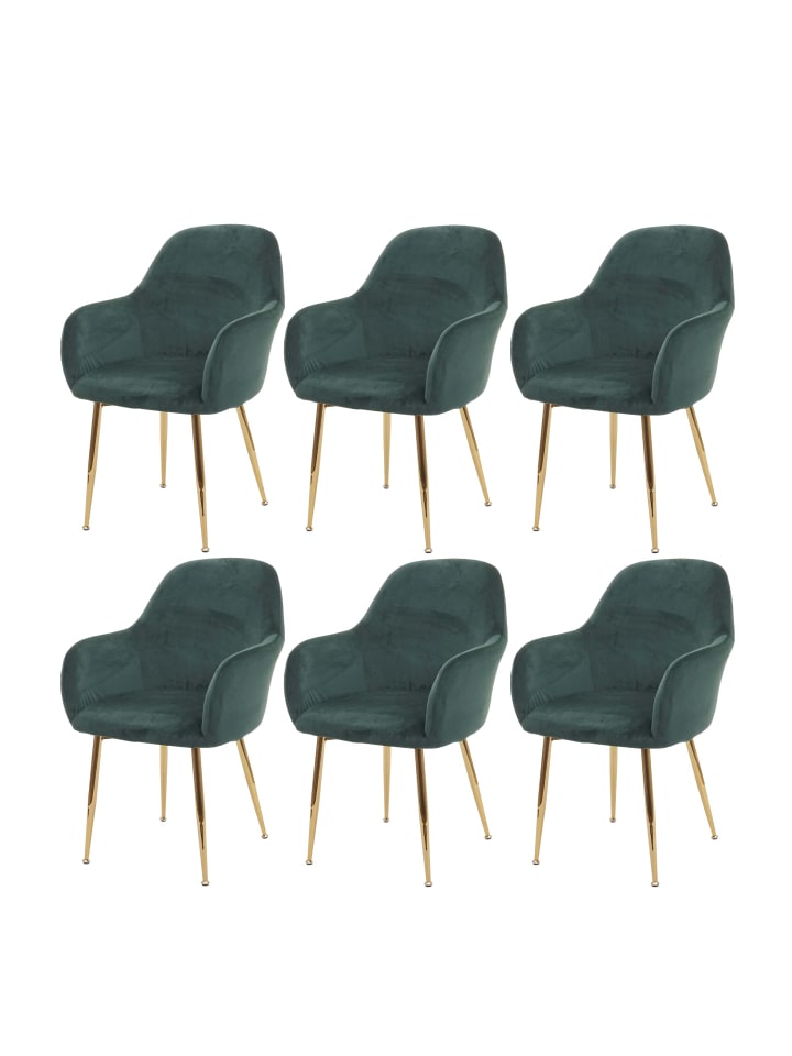 MCW 6er-Set Retro Esszimmerstuhl F18, Samt grün, goldene Beine günstig kaufen onesize