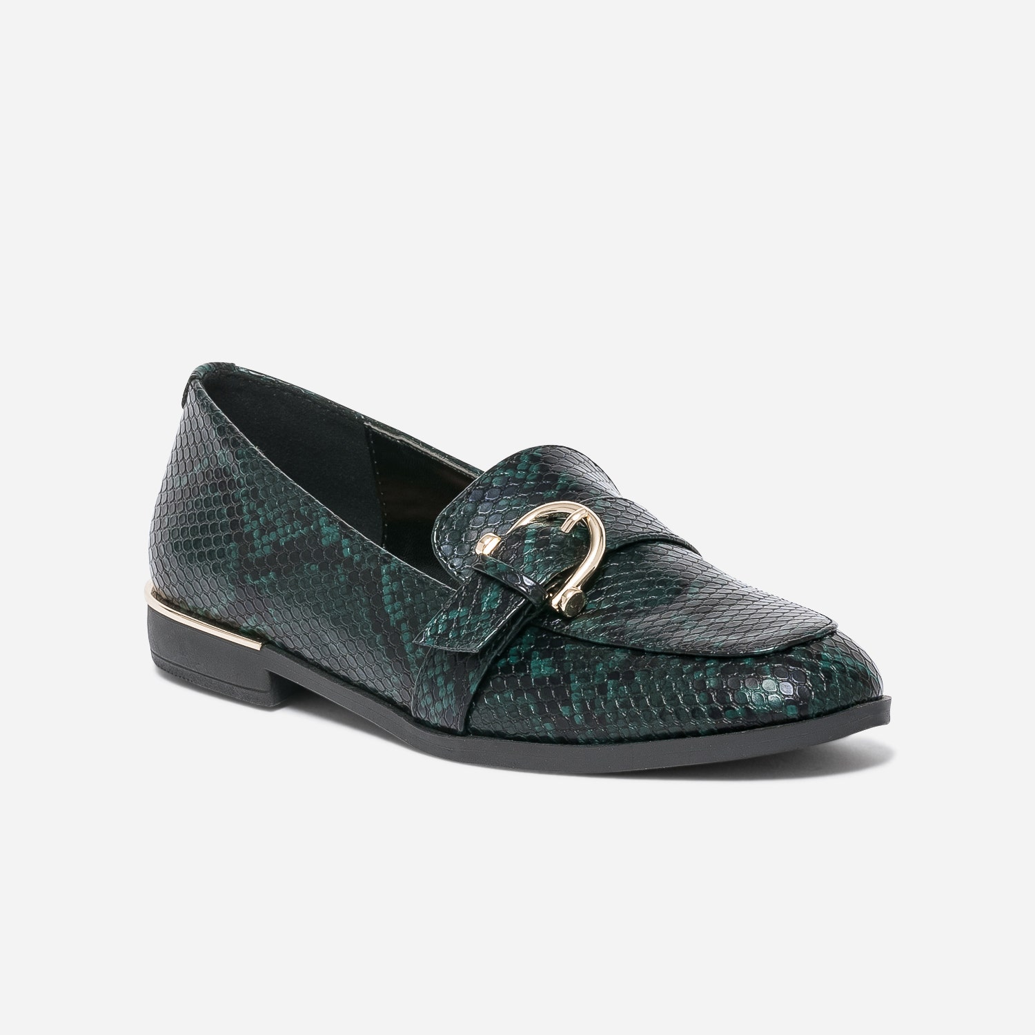 Mocassin vert embossé effet python