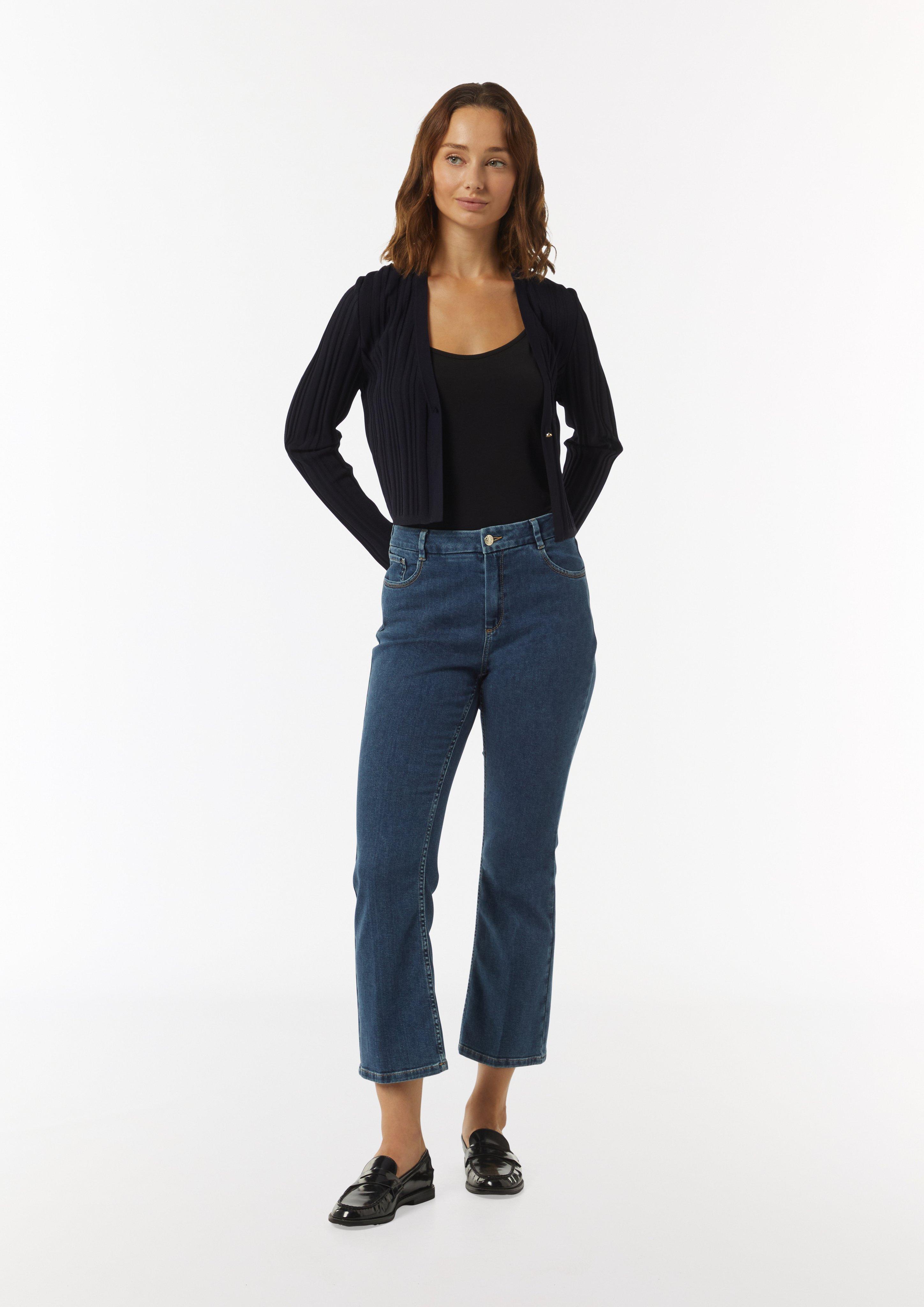 Verkürzte Feinstrickjacke im Slim Fit - navy