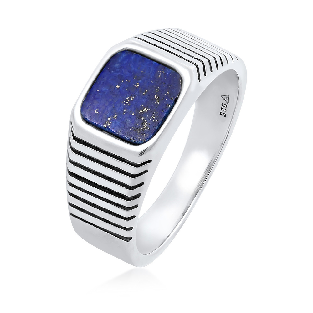 KUZZOI KUZZOI Bague Hommes Sceau Carré Massif Tendance avec Sodalite en Argent Sterling  Bague