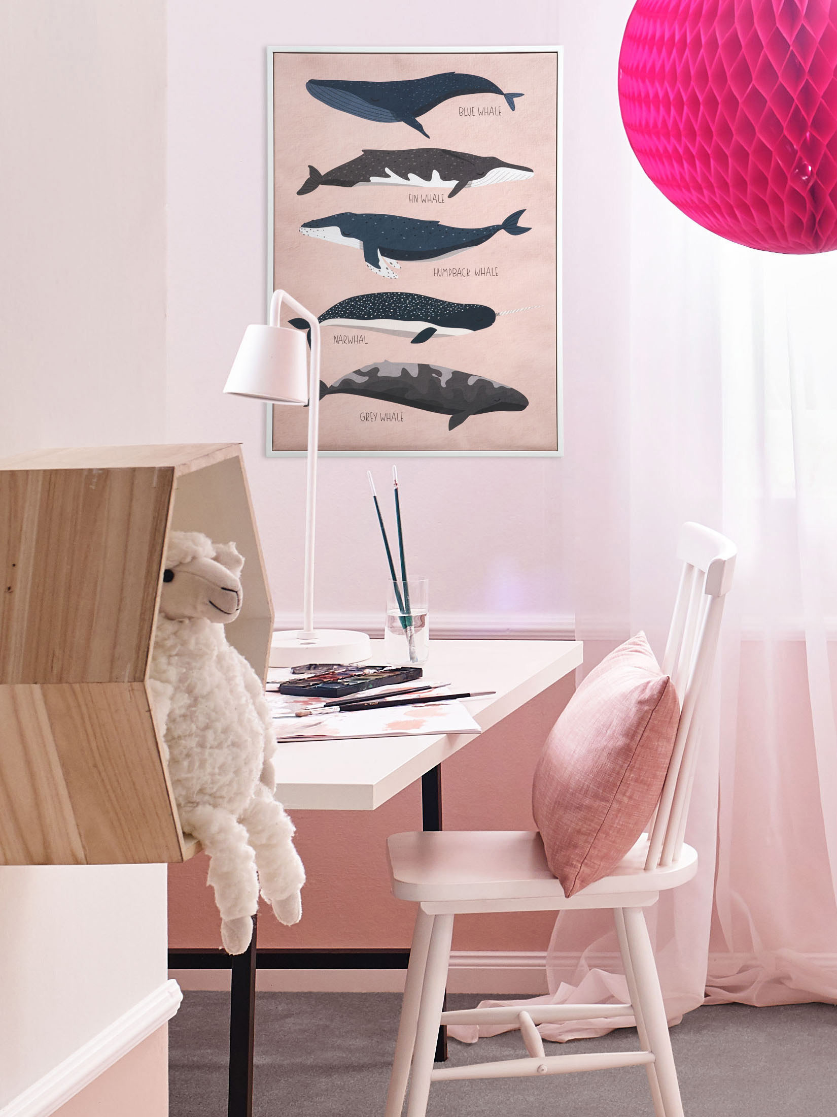 Big Whales Leinwand-Druck-handbemalt, Multicolor