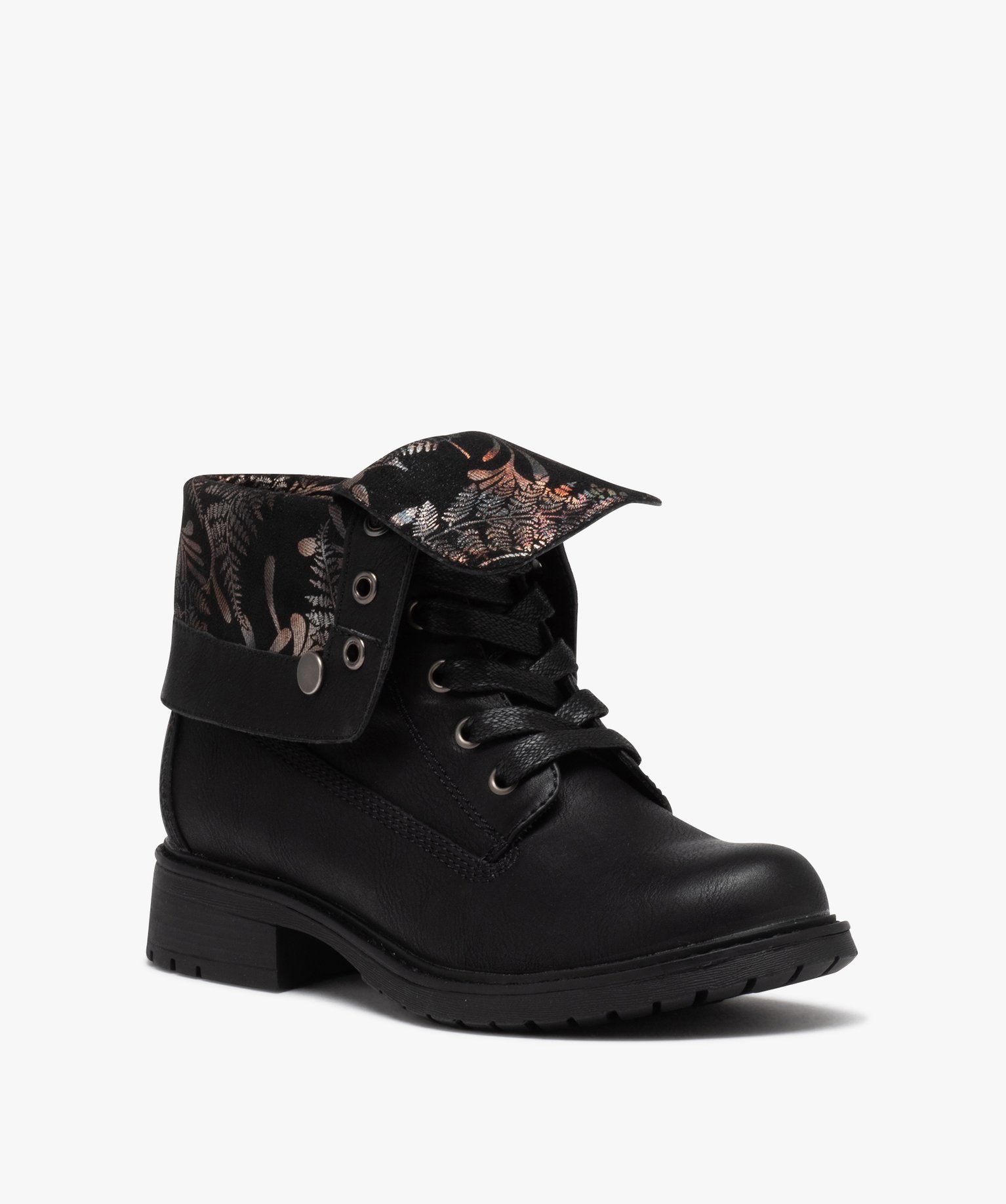 Boots biker avec tige rabattable à motifs pailletés femme noir | GEMO