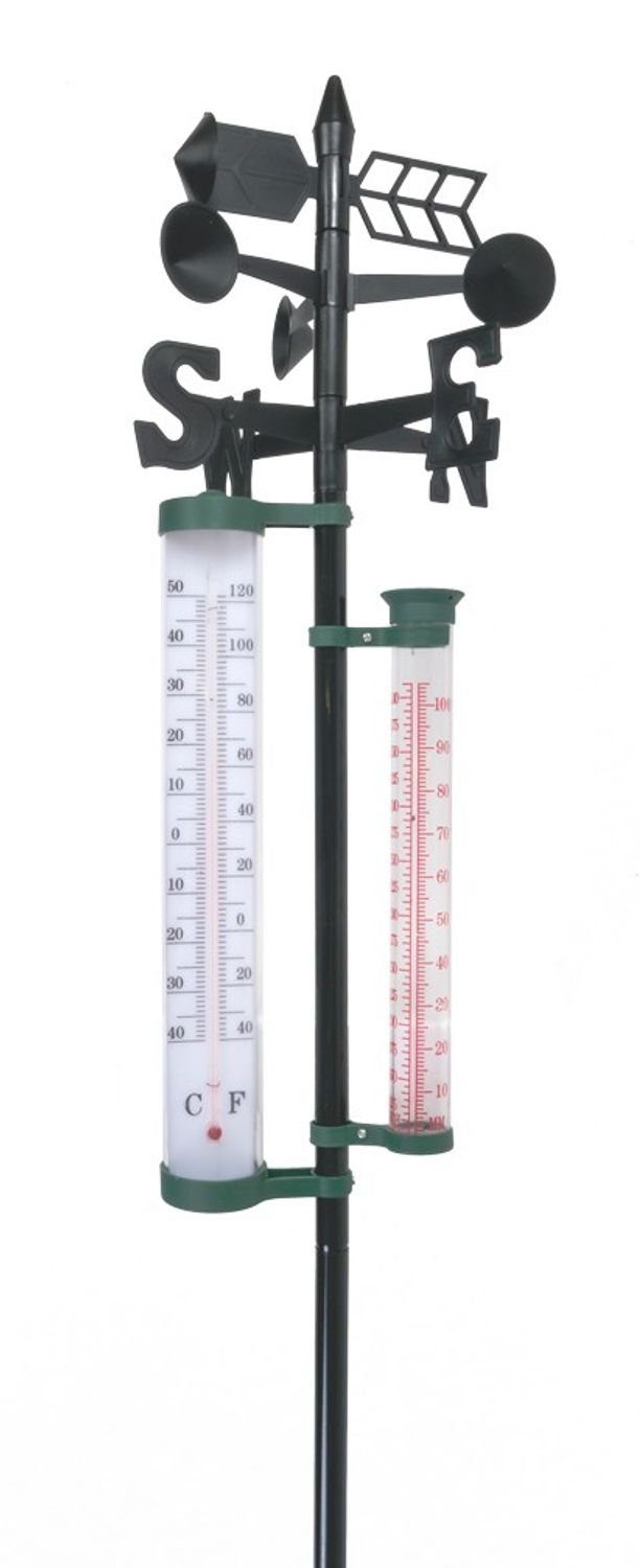 EDCO Garten Wetterstation 145cm Regenmesser Windmesser Thermometer Wetterme Wetterstation