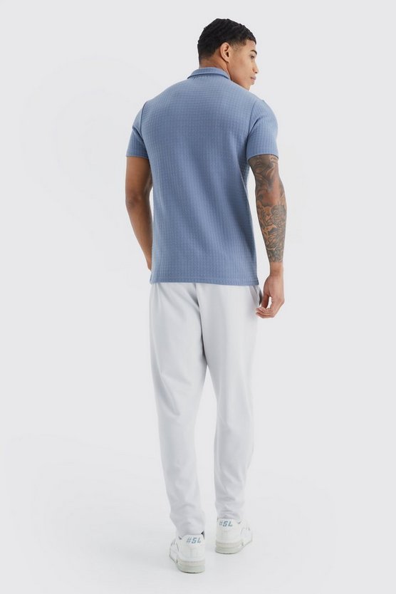Kurzärmliges strukturiertes Muscle-Poloshirt
