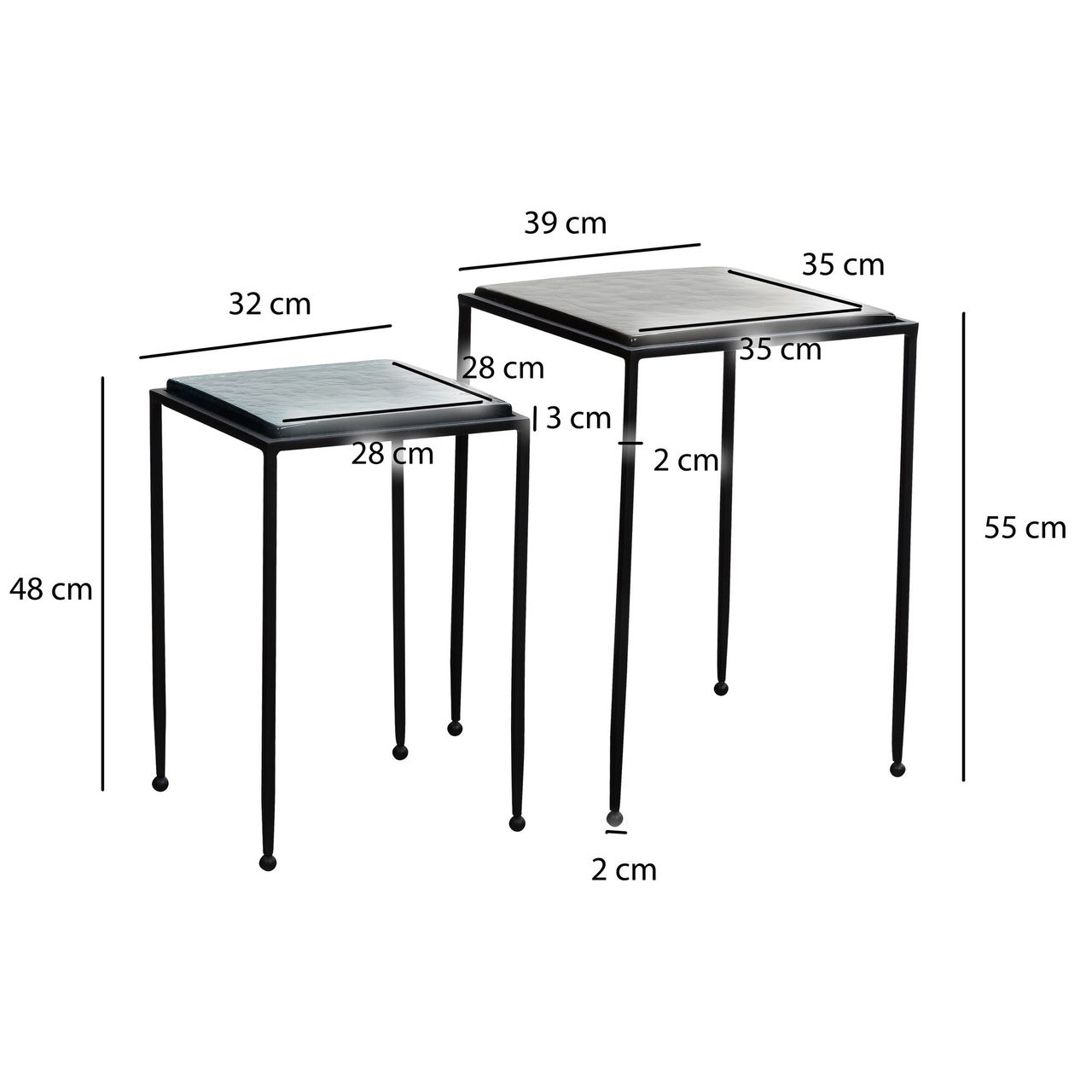 Wohnling Satztisch Glas Metall Blau Schwarz