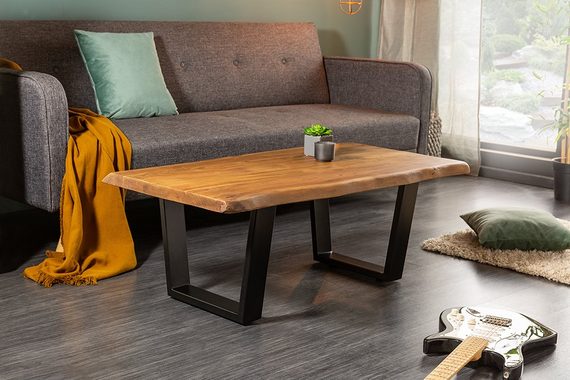 riess-ambiente Couchtisch MAMMUT 110cm honigfarben / schwarz, Wohnzimmer · Massivholz · Baumkante · Metall · Industrial
