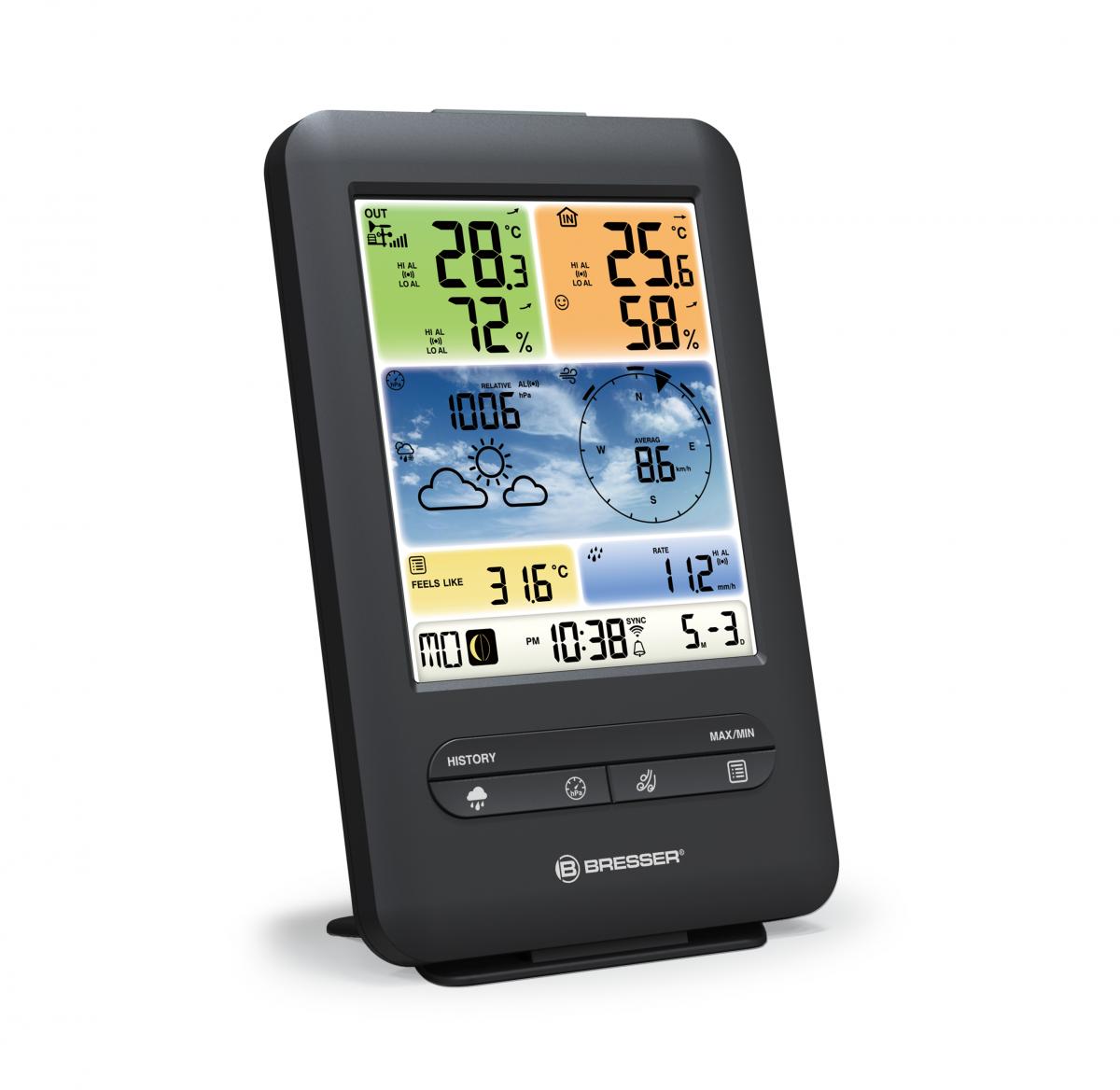 Bresser WLAN Farb-Wetter Center mit 5-in-1 Profi-Sensor V