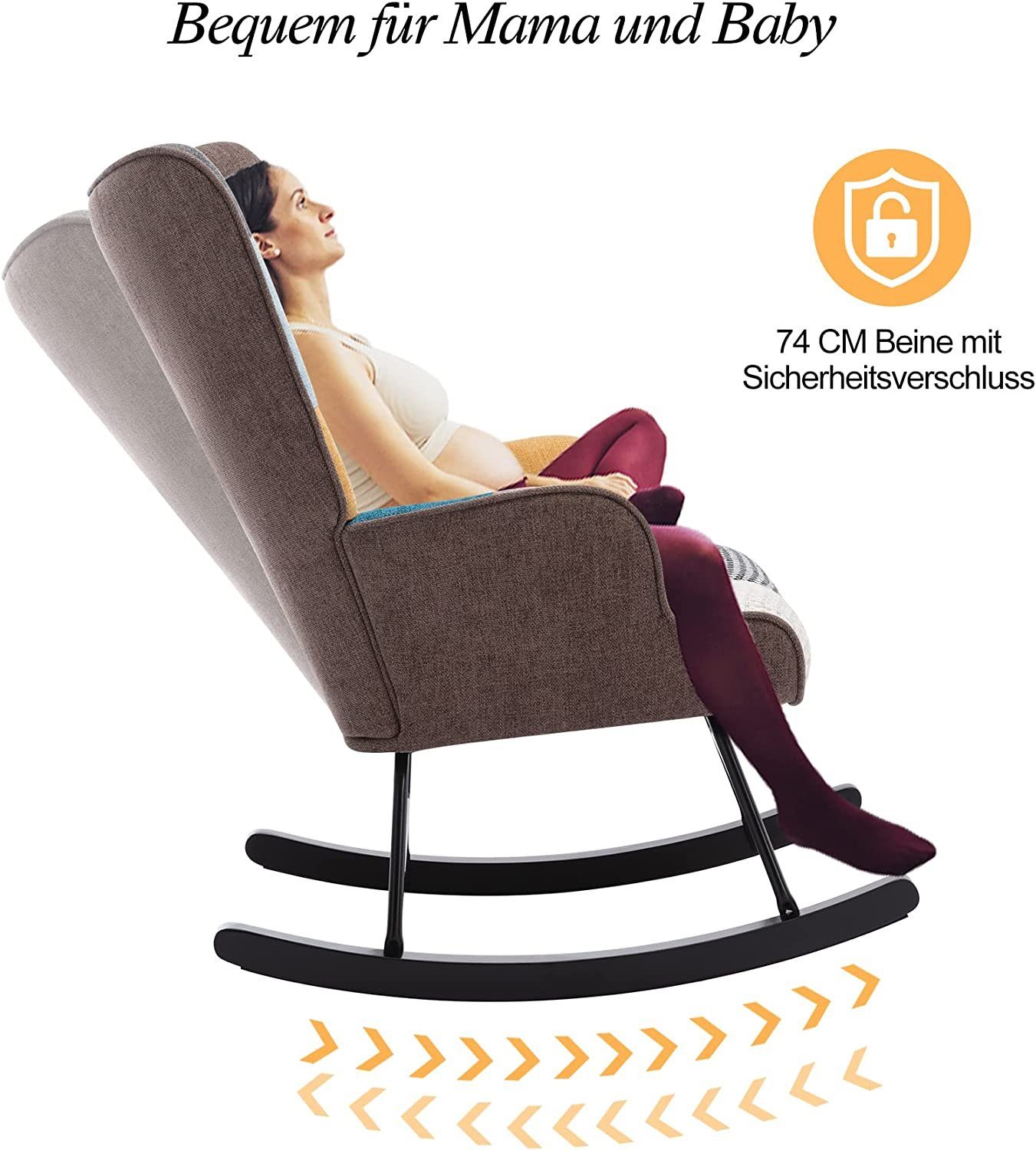 HomeMiYN Schaukelstuhl Schaukelstuhl Patchwork Sessel Schwingsessel Relaxstuhl Wohnzimmer, Relaxfunktion, das Baby zum Schlafen bringen