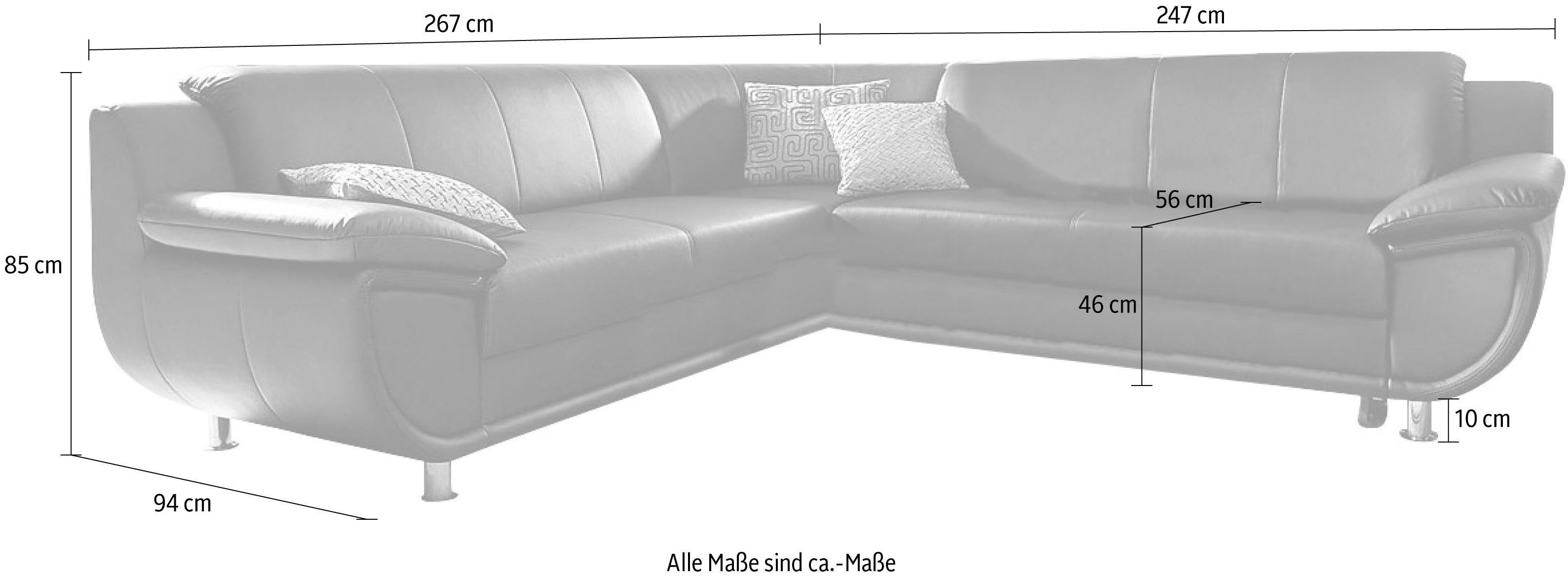 TRENDMANUFAKTUR Ecksofa Rondo, wahlweise mit Bettfunktion, mit extra breiten Armlehnen