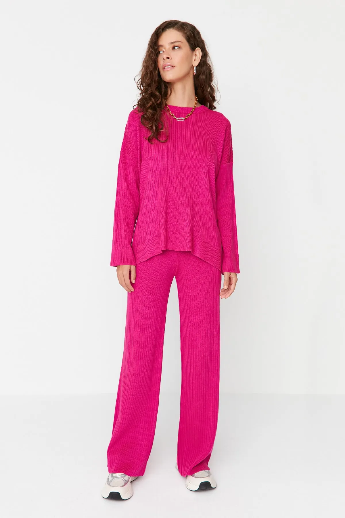 Trendyol Collection  Fuchsia Rundhals-Strickoberteil und -unterteil-Set TWOSS20AU0084